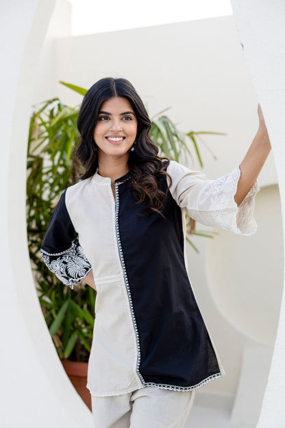 Cotton Color-block Embroidery Co-ord Set