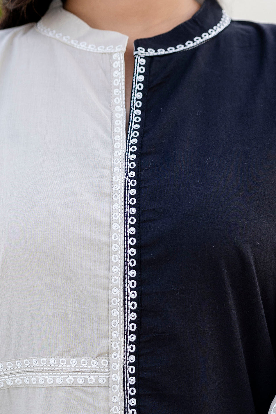 Cotton Color-block Embroidery Co-ord Set