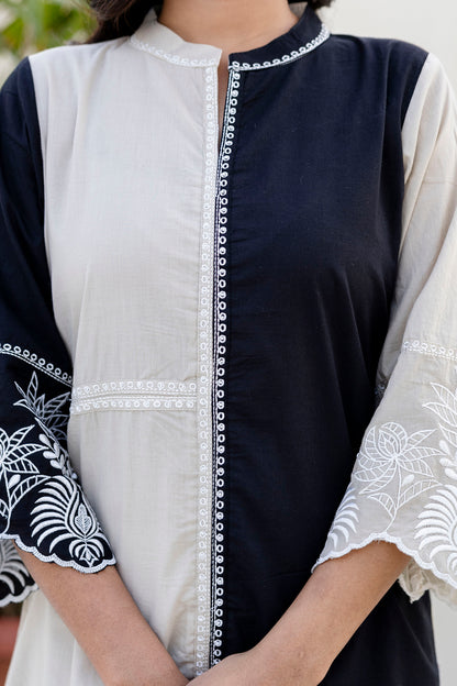 Cotton Color-block Embroidery Co-ord Set