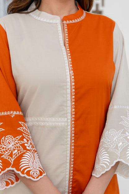 Cotton Color-block Embroidery Co-ord Set