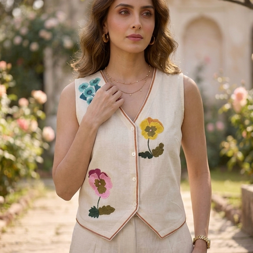 Ira Floral Embroidered Vest Set