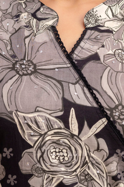 Black Floral Angrakha Kurta Set