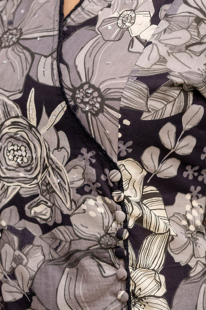 Black Floral Angrakha Kurta Set