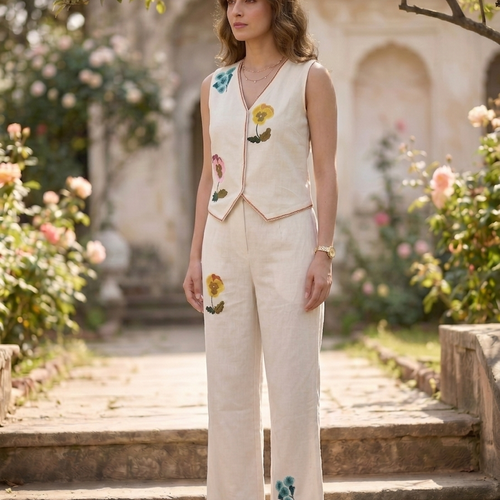 Ira Floral Embroidered Vest Set