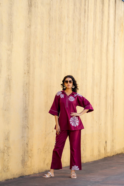 Wine Plum Embroidered Co-ord Set