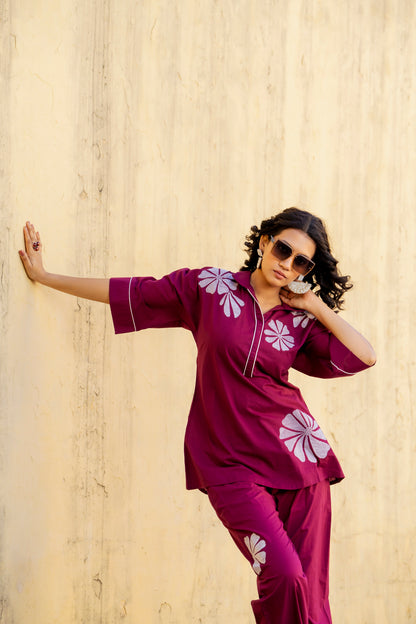 Wine Plum Embroidered Co-ord Set