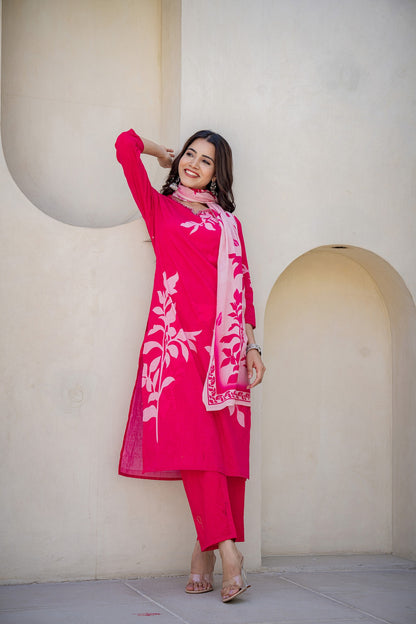 Cherry Red Floral Cotton Suit Set