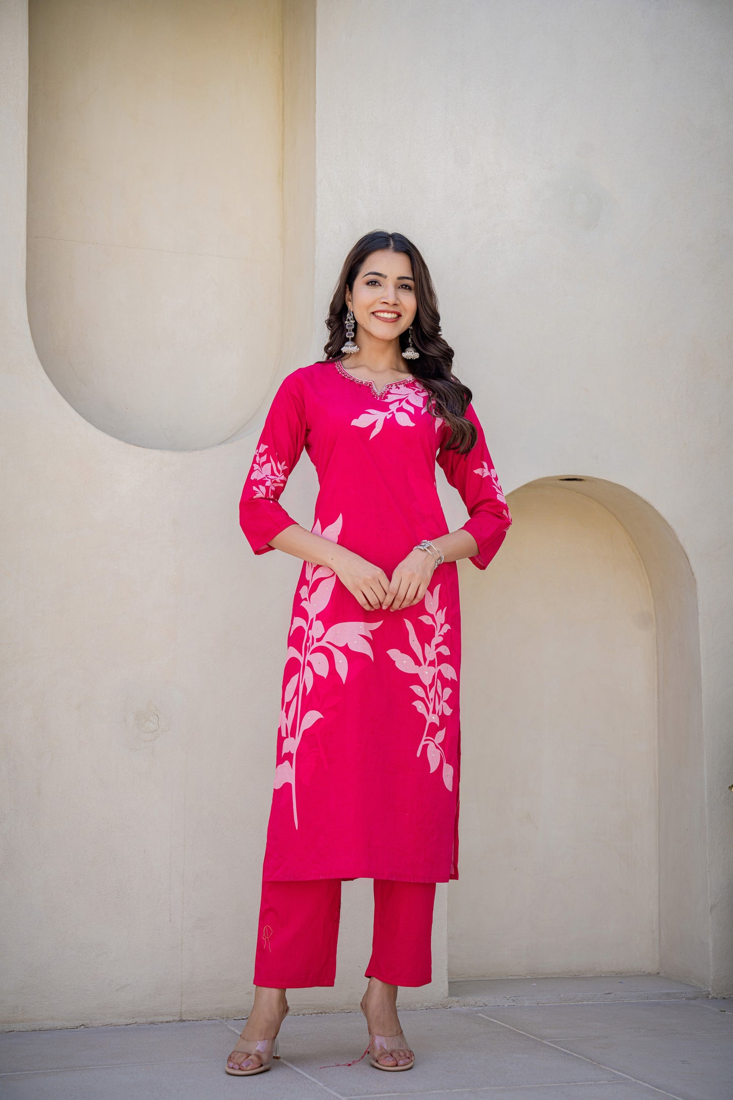 Cherry Red Floral Cotton Suit Set