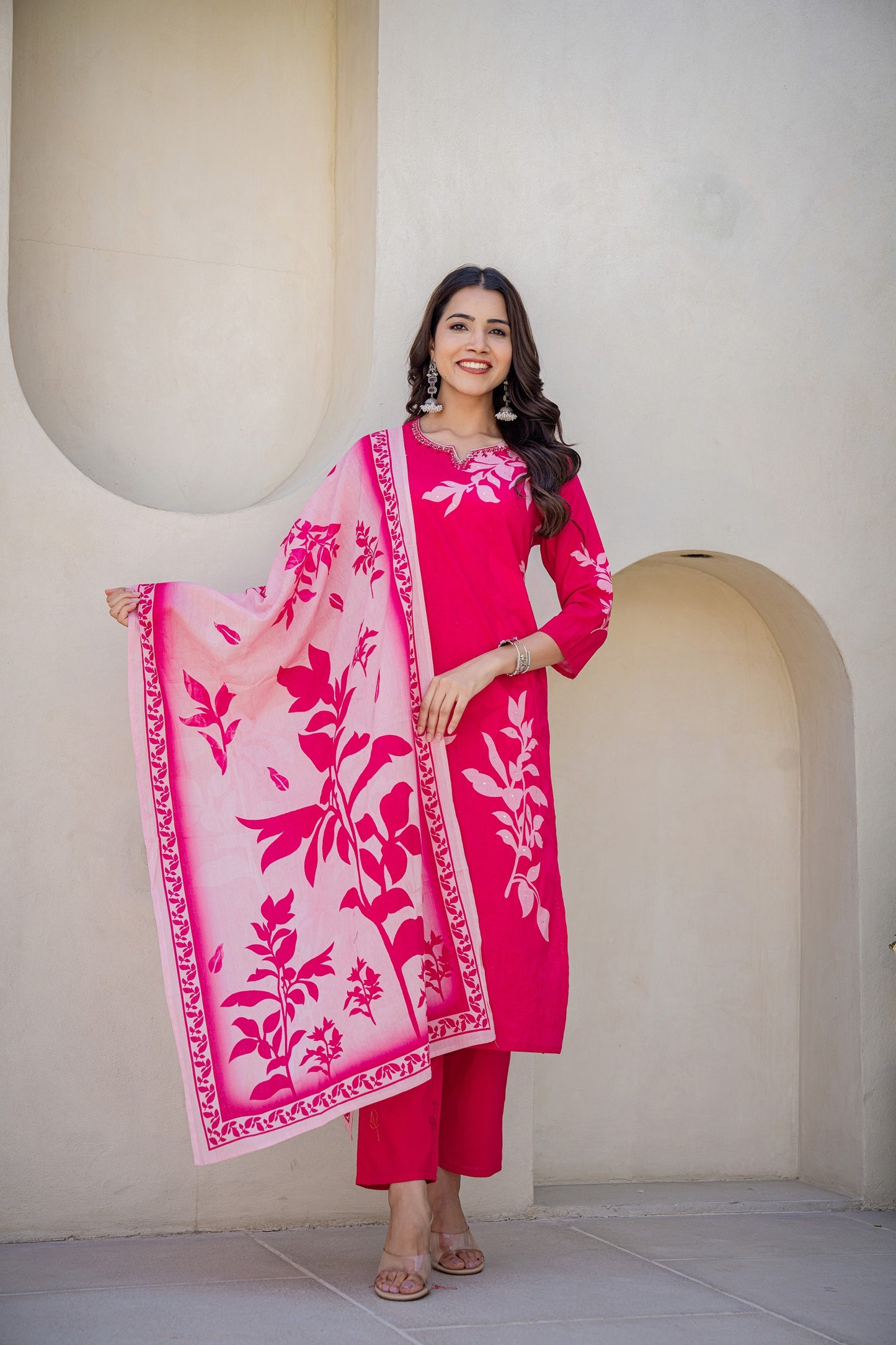 Cherry Red Floral Cotton Suit Set