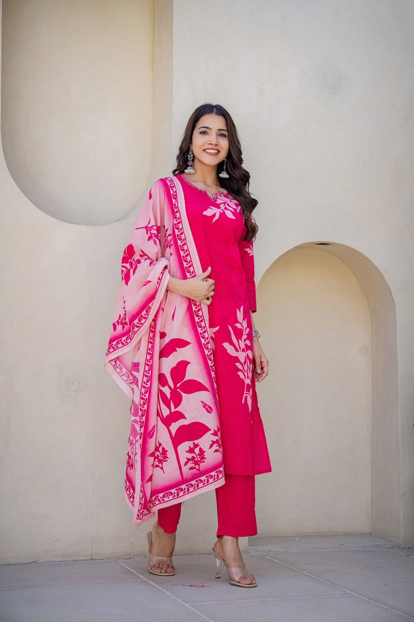 Cherry Red Floral Cotton Suit Set