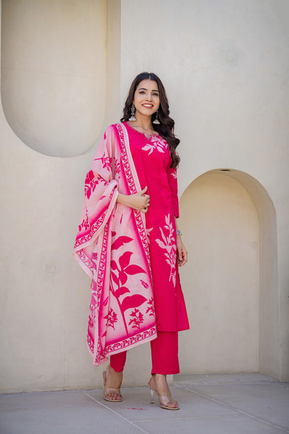Cherry Red Floral Cotton Suit Set