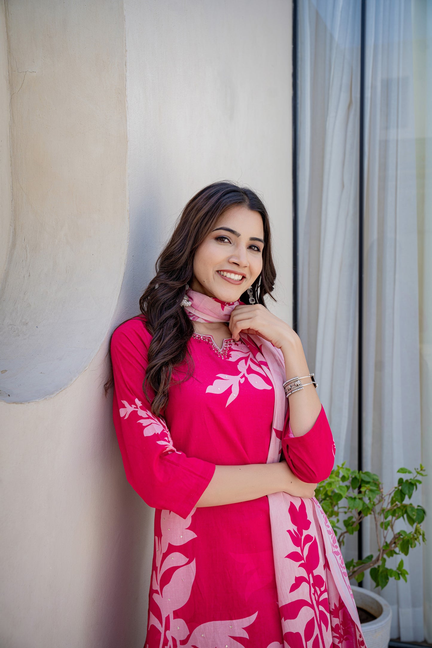 Cherry Red Floral Cotton Suit Set