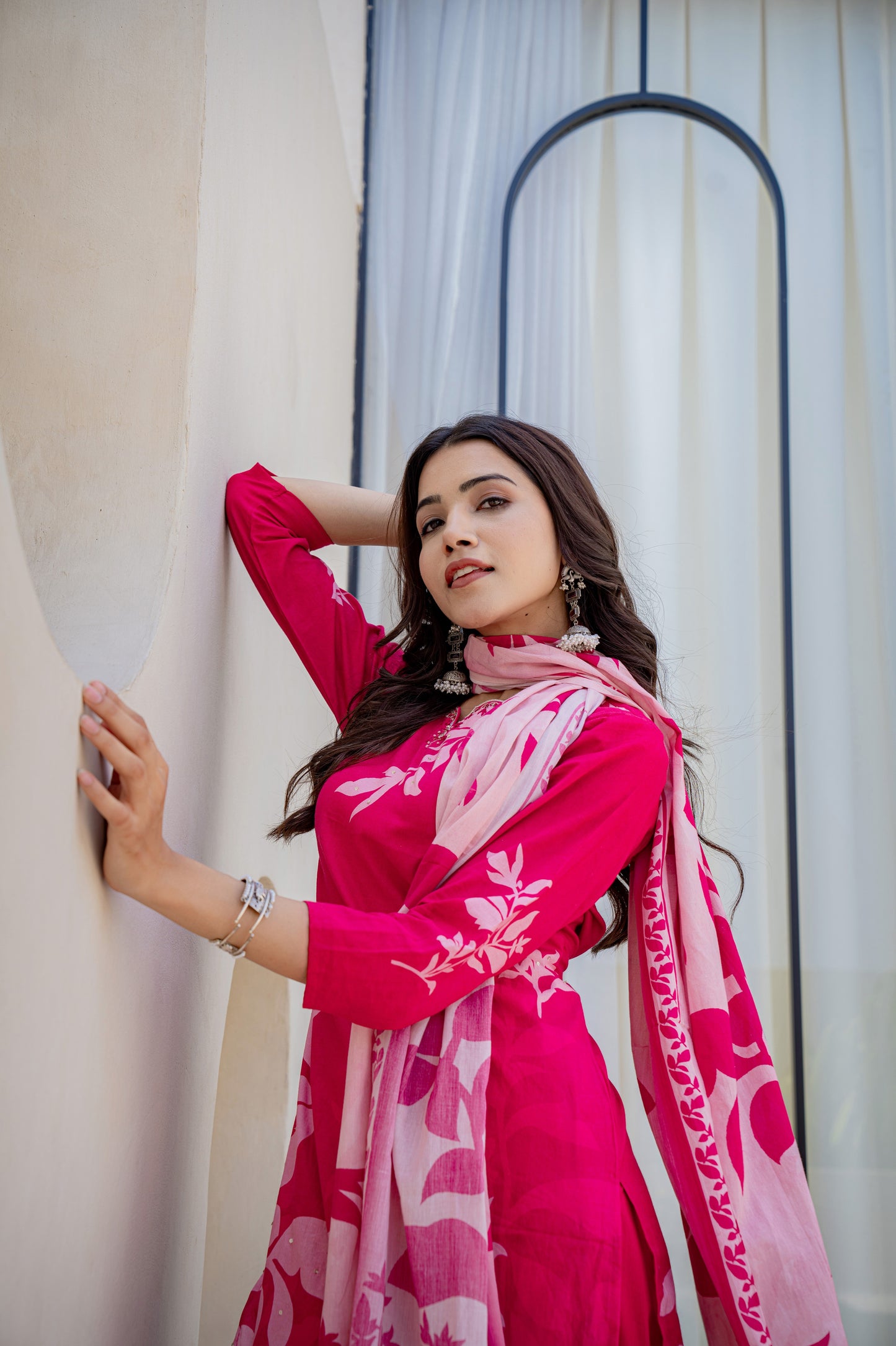 Cherry Red Floral Cotton Suit Set