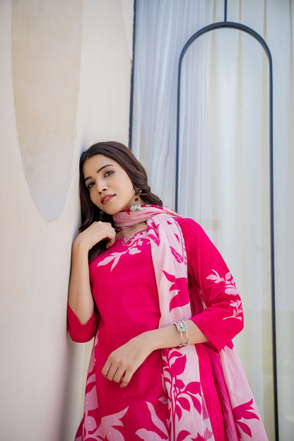 Cherry Red Floral Cotton Suit Set