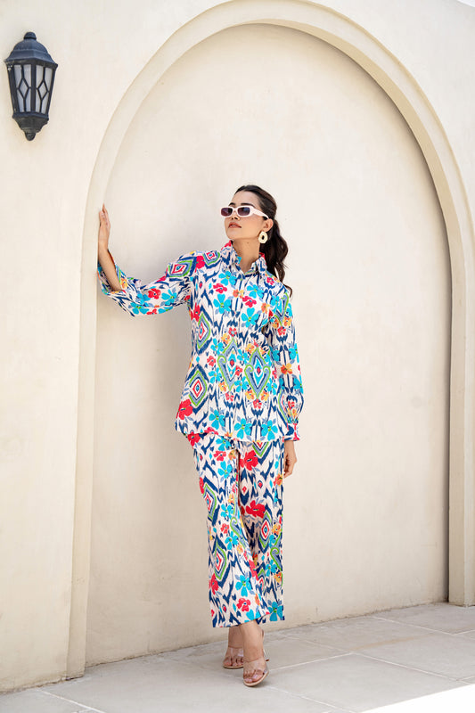 Multicolor Ikkat Print Co-ord Set