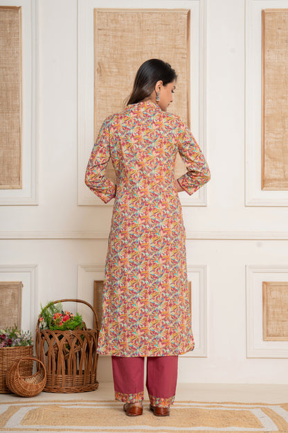 Multicoloured-Maroon Angrakha Kurta set