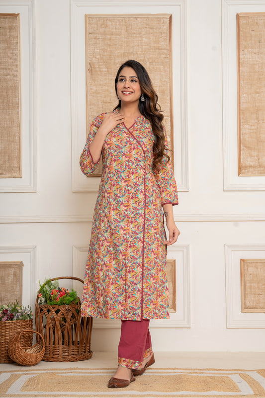 Multicoloured-Maroon Angrakha Kurta set