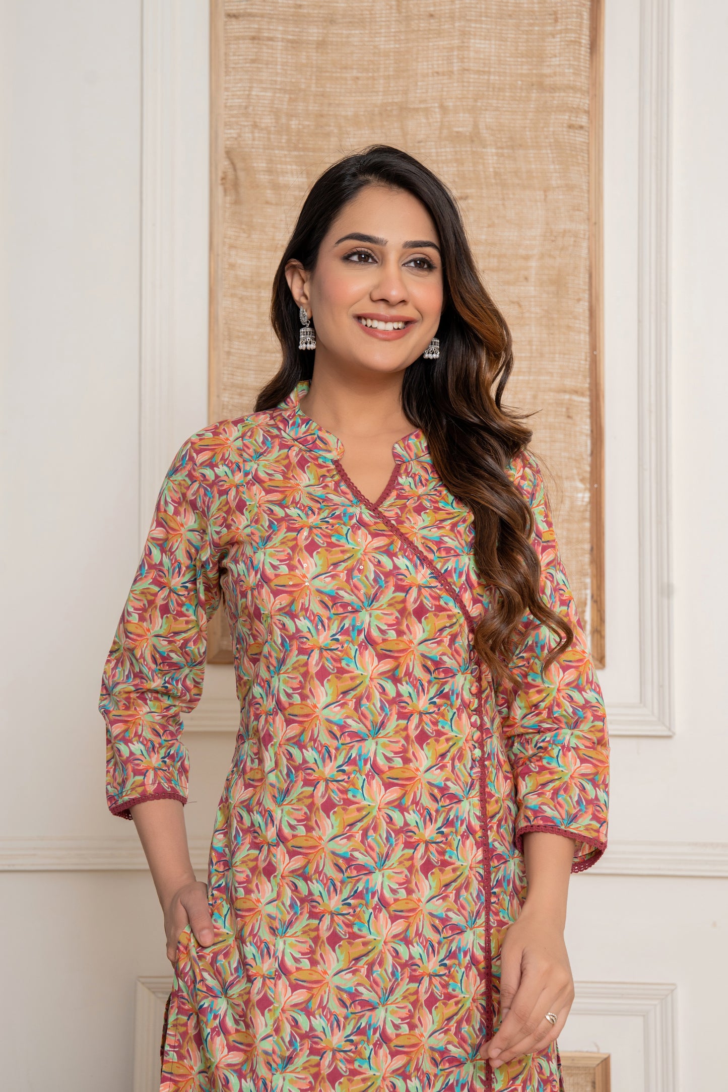 Multicoloured-Maroon Angrakha Kurta set
