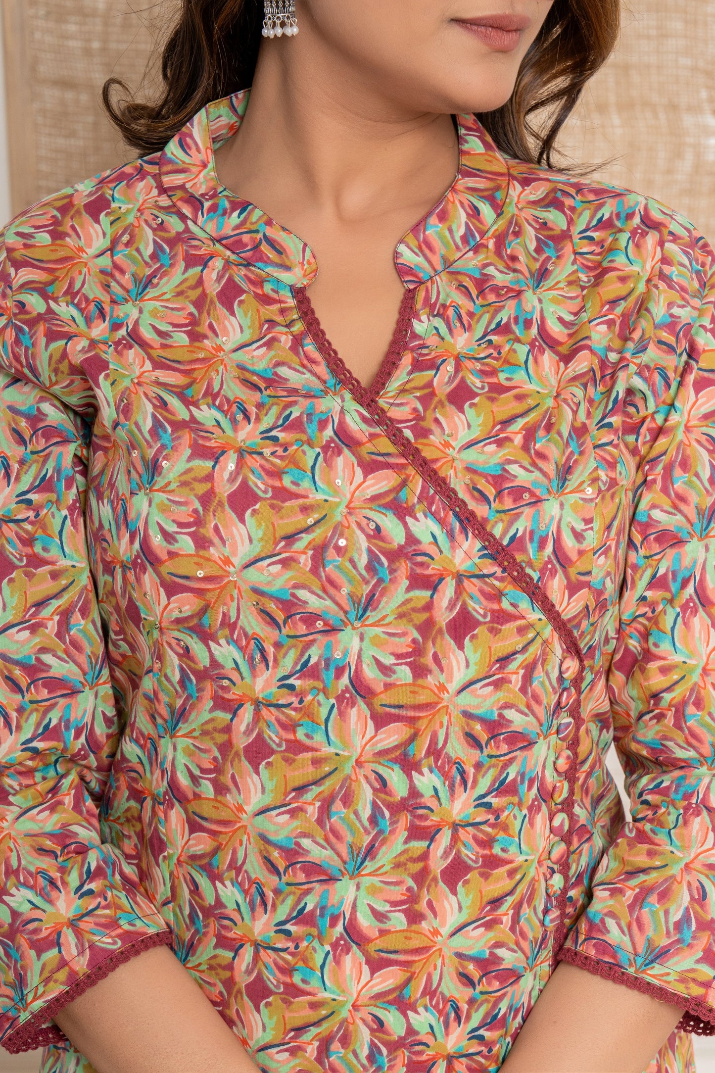 Multicoloured-Maroon Angrakha Kurta set