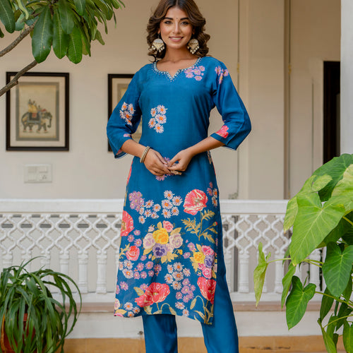 Blue Muslin Suit Set