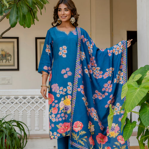 Blue Muslin Suit Set