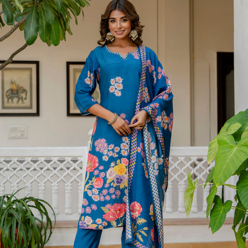 Blue Muslin Suit Set