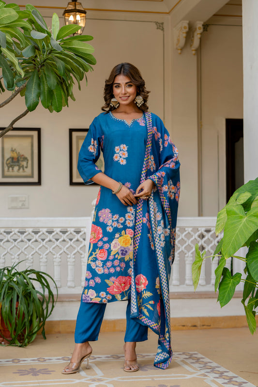 Blue Muslin Suit Set