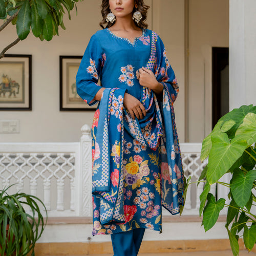 Blue Muslin Suit Set