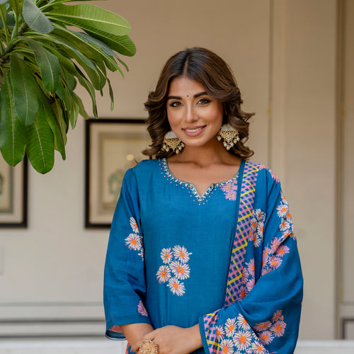Blue Muslin Suit Set
