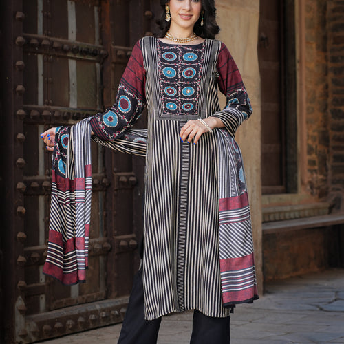 Black Ajrakh Muslin Suit Set