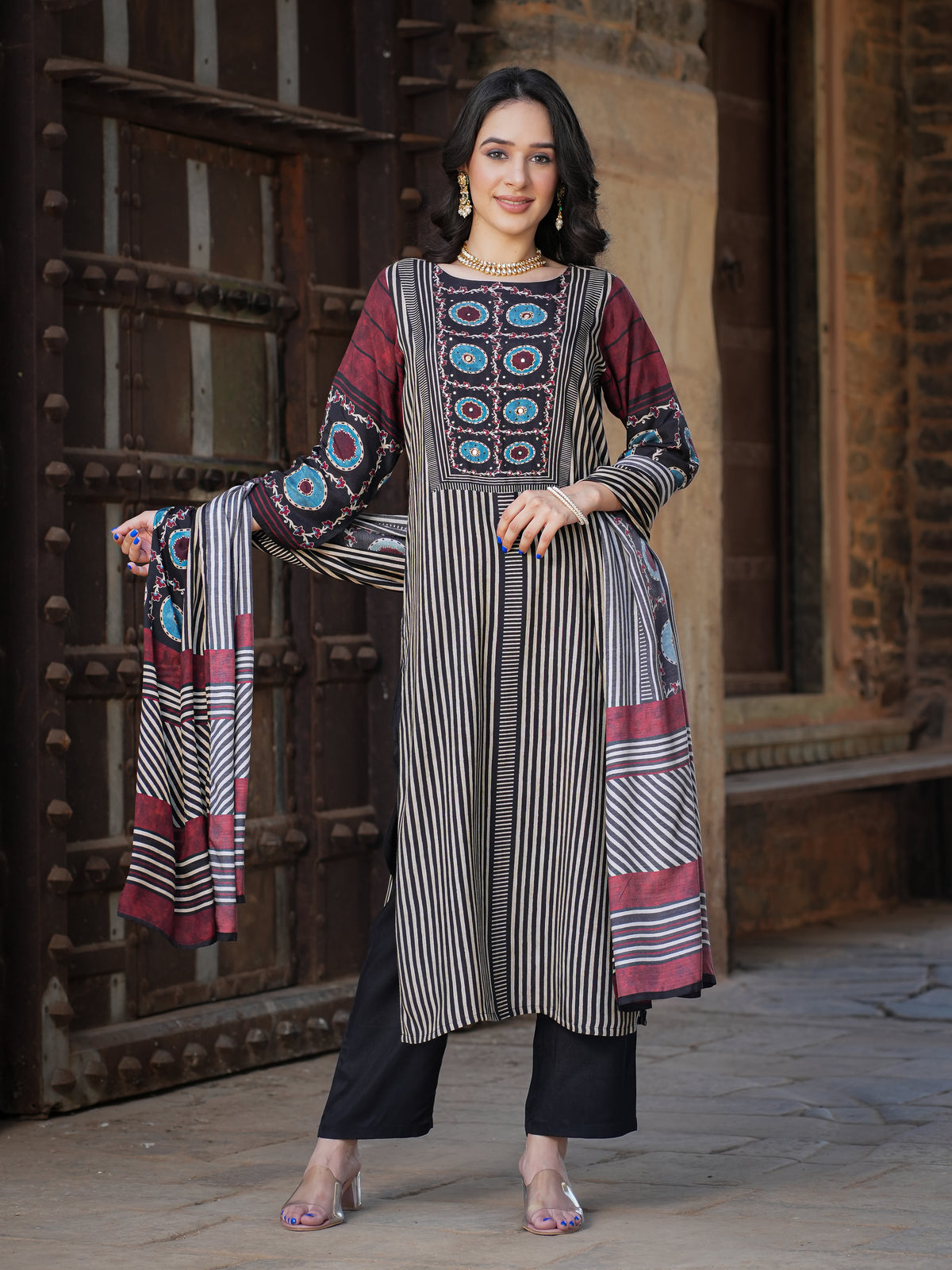Black Ajrakh Muslin Suit Set