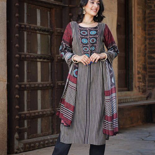 Black Ajrakh Muslin Suit Set