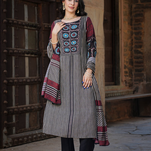 Black Ajrakh Muslin Suit Set