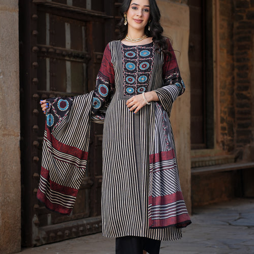 Black Ajrakh Muslin Suit Set