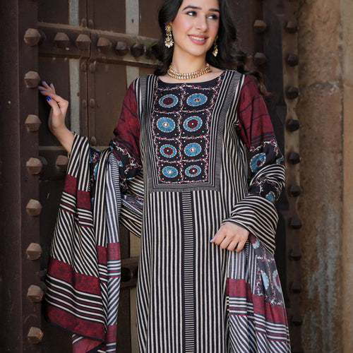 Black Ajrakh Muslin Suit Set