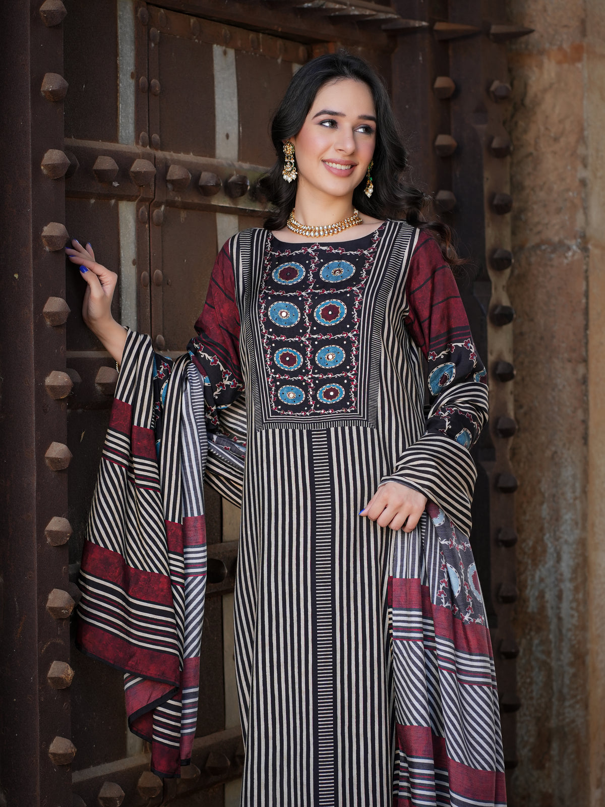Black Ajrakh Muslin Suit Set