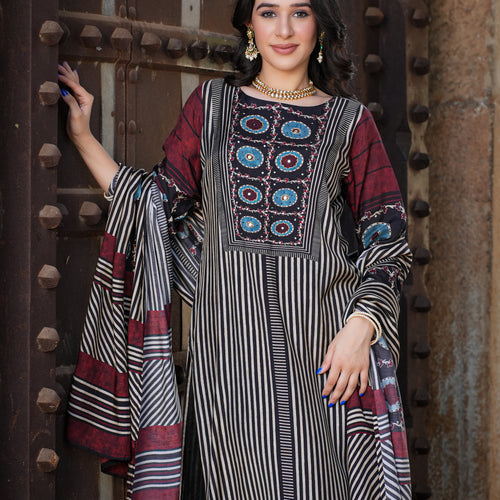 Black Ajrakh Muslin Suit Set