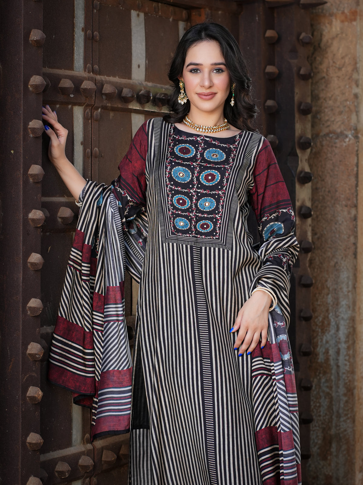 Black Ajrakh Muslin Suit Set