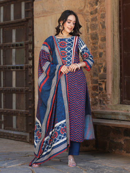 Blue Ajrakh muslin Suit Set