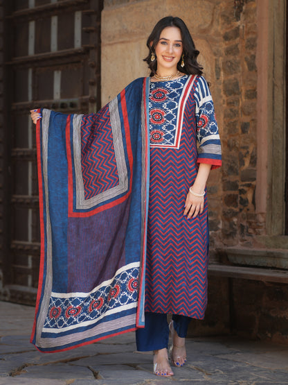 Blue Ajrakh muslin Suit Set