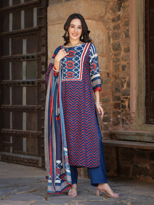 Blue Ajrakh muslin Suit Set