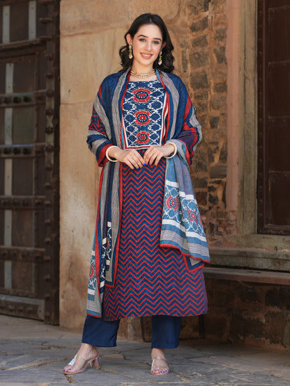 Blue Ajrakh muslin Suit Set