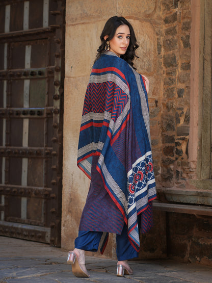 Blue Ajrakh muslin Suit Set