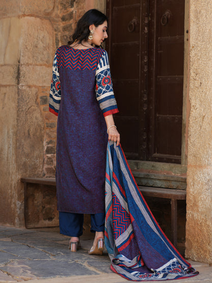 Blue Ajrakh muslin Suit Set