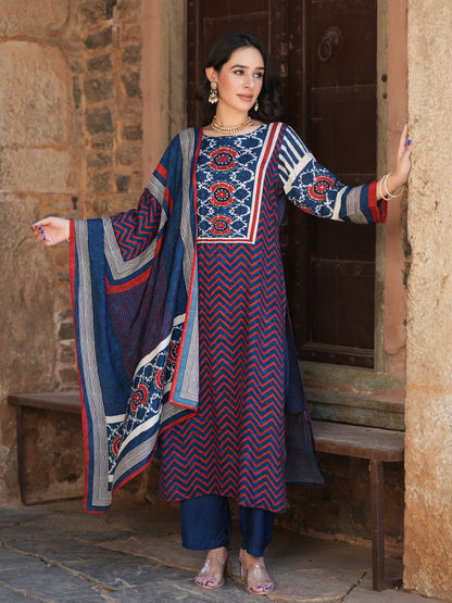 Blue Ajrakh muslin Suit Set