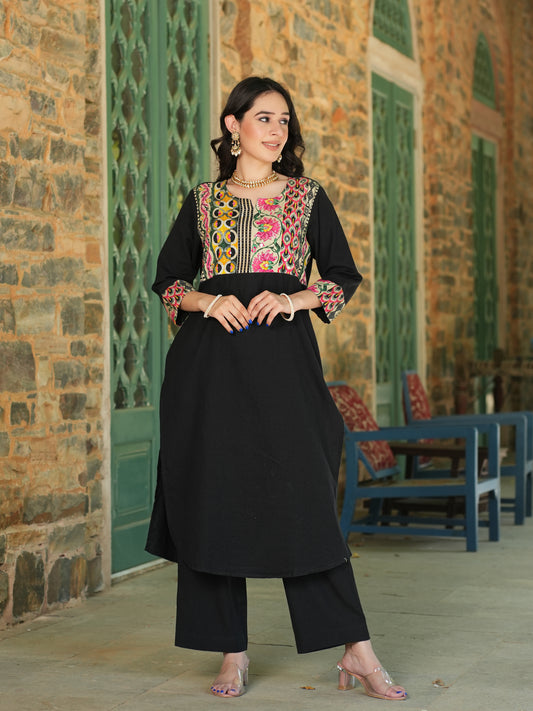Black Handloom-cotton Kurta Set