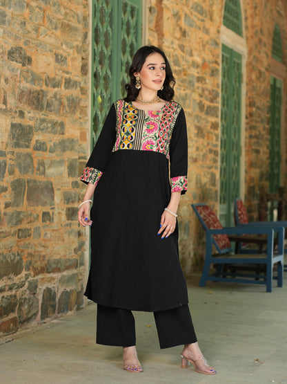 Black Handloom-cotton Kurta Set