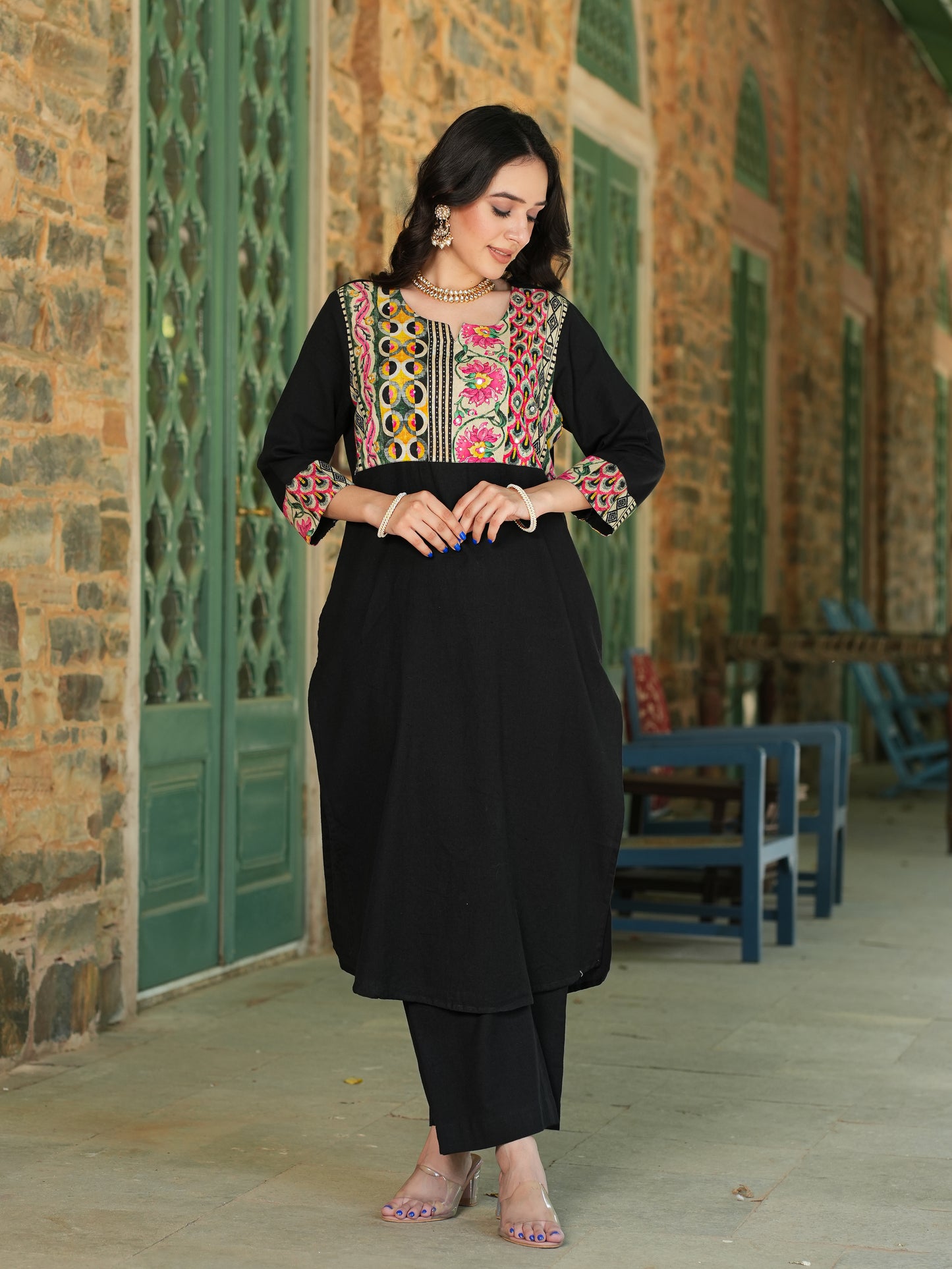 Black Handloom-cotton Kurta Set