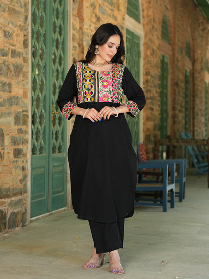 Black Handloom-cotton Kurta Set