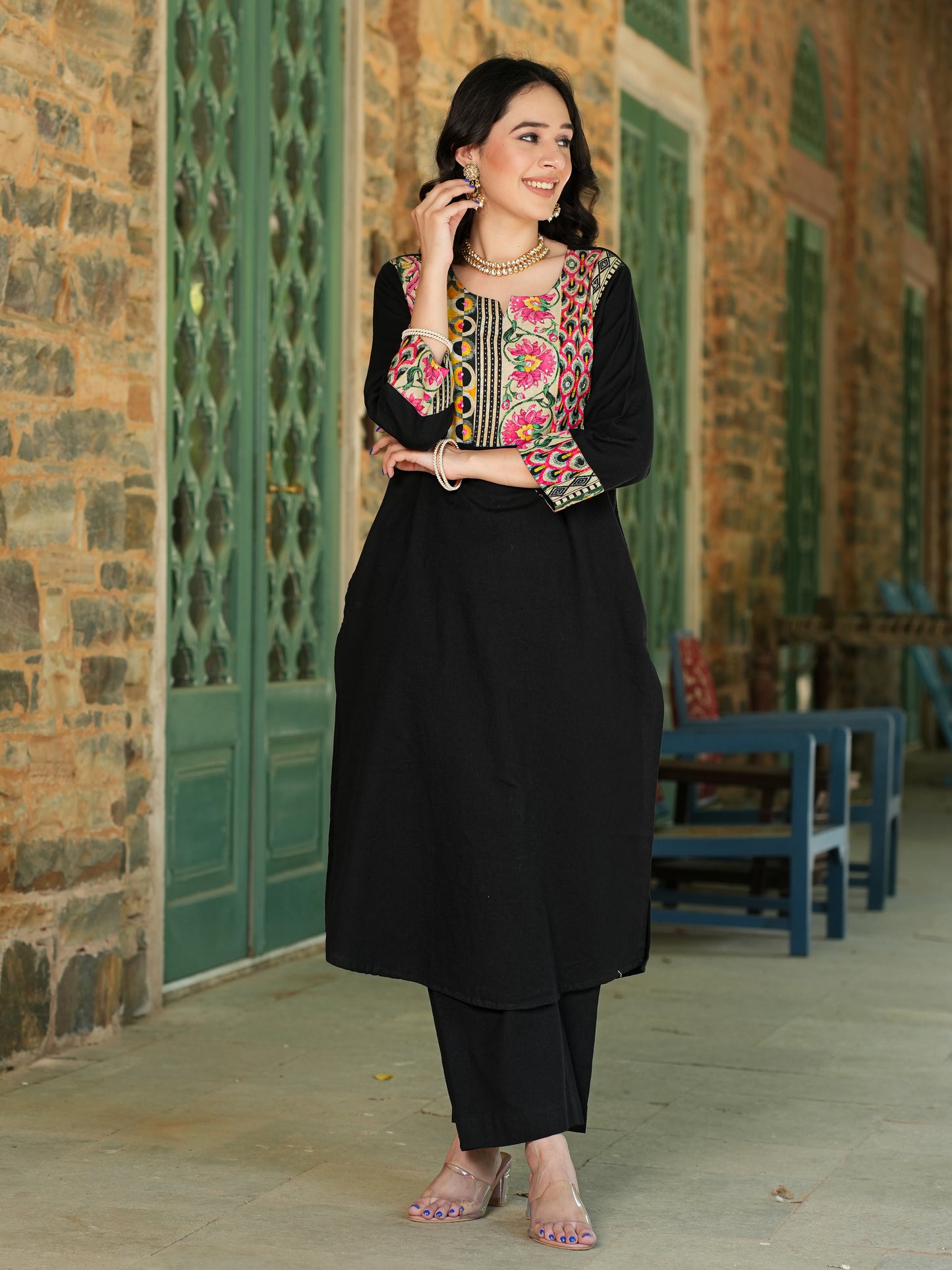 Black Handloom-cotton Kurta Set